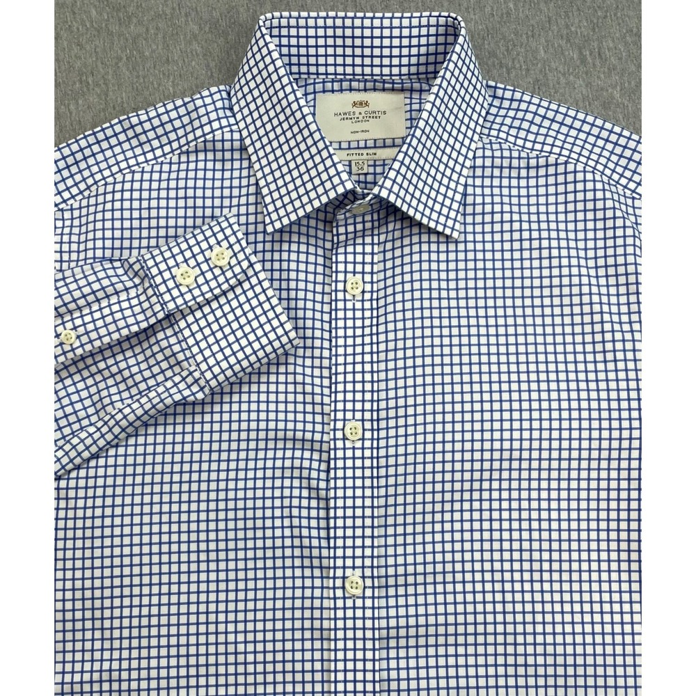 Hawes & Curtis Shirt Mens 15.5 - 36 Check 100% Cotton Slim Fit Button Up